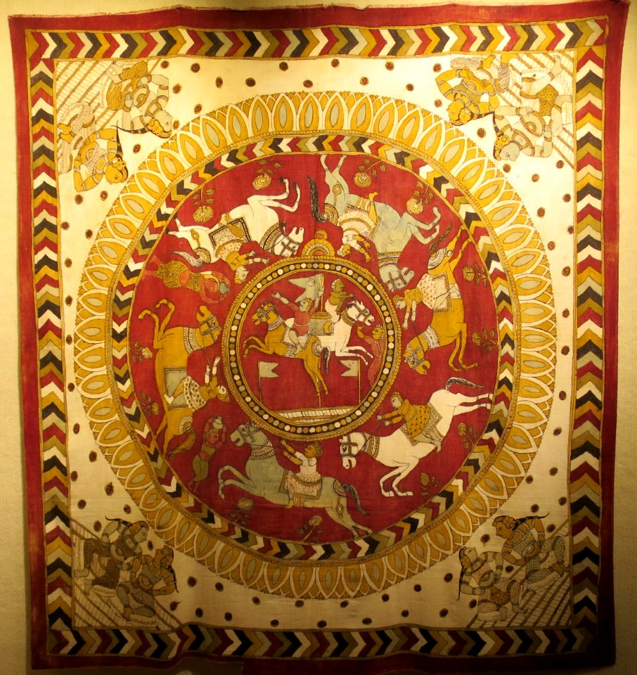 Horse race from India, cotton, Honolulu Museum of Art