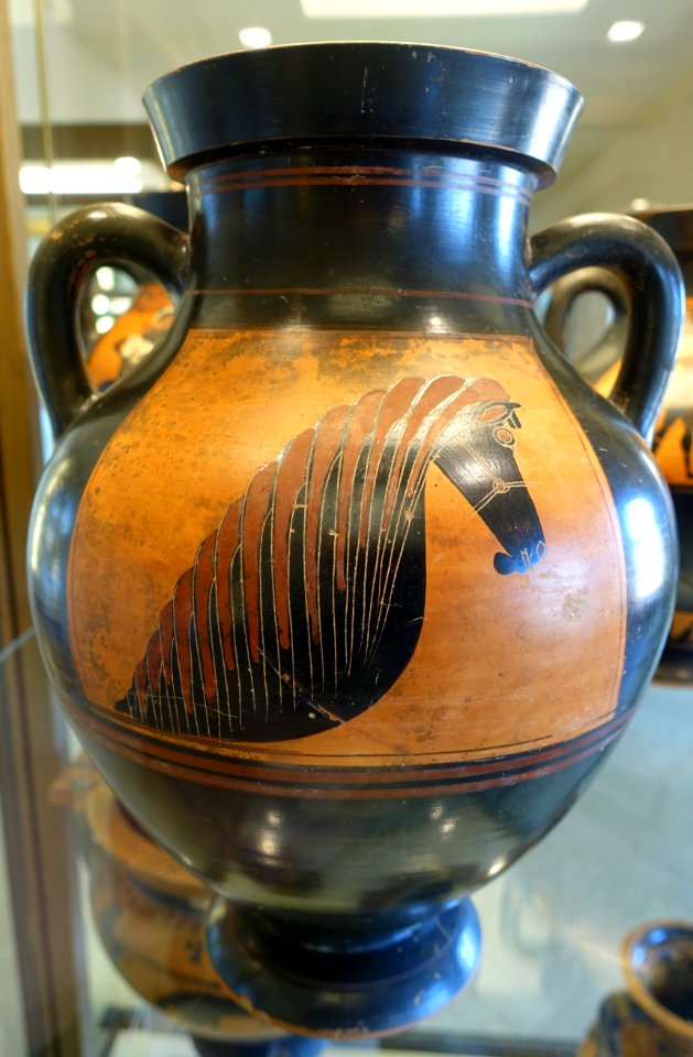 Horse head, Attic black-figure amphora, by the Painter B1 or the Aachen Horse-head Painter, 575-550 BC, inv. 39520 - Museo Gregoriano Etrusco - Vatican Museums - DSC01107