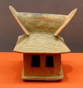 House with hipped and gabled roof, excavated at Tobi, Sakurai-shi, Nara, Japan, Kofun period, 400s AD, haniwa (terracotta tomb object) - Tokyo National Museum - Tokyo, Japan - DSC09308