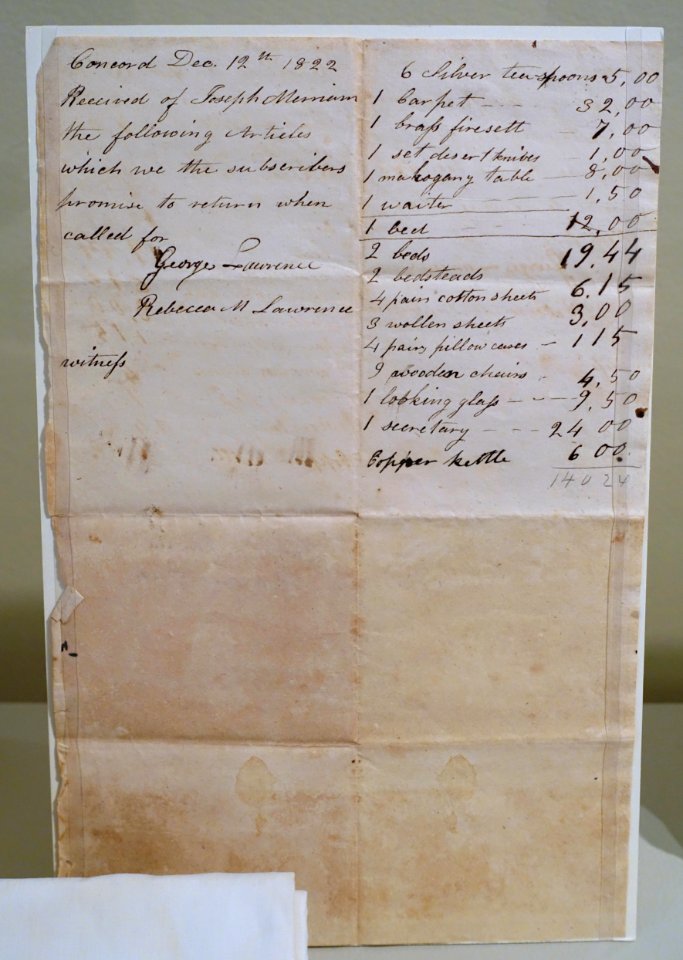 Household inventory, Concord, December 12, 1822, ink on paper - Concord Museum - Concord, MA - DSC05866