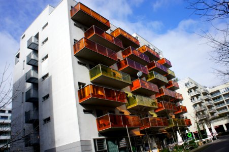 House with orange and yellow balconies in the Voltastrasse, pic2