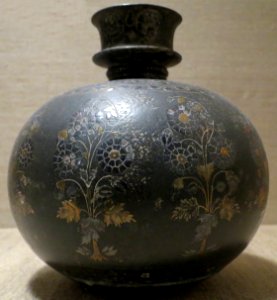 Hookah base from India, 17th century, zinc alloy with silver and brass inlay, Dayton Art Institute