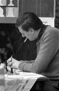Hoogovenschaaktoernooi te Beverwijk, Jan Hein Donner in actie, Bestanddeelnr 910-9354