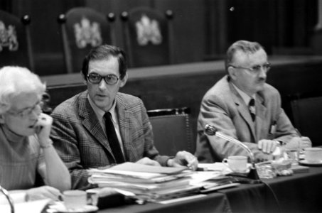 Hoorzitting in raadszaal van stadhuis Amsterdam over sanering van de Jordaan Ha, Bestanddeelnr 925-0196