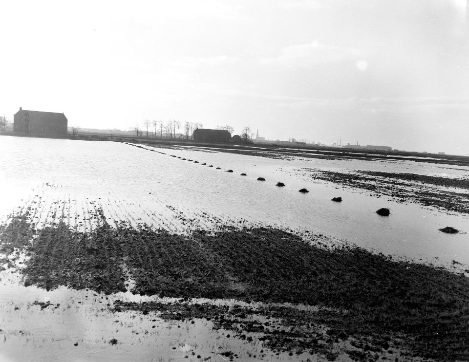 Hoogwater ondergelopen landerijen Cookingas Wijk Oude Pekela Winschoten, Bestanddeelnr 908-2343