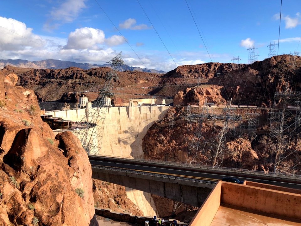 Hoover Dam as seen from nearby parking lot