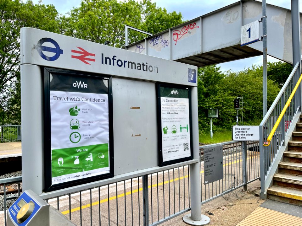 Information board at Castle Bar Park station 2021