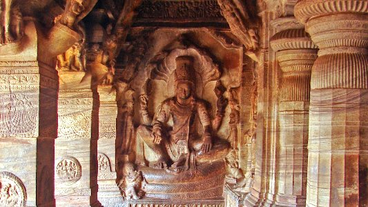 Inside Badami cave 2 - Vishnu statue