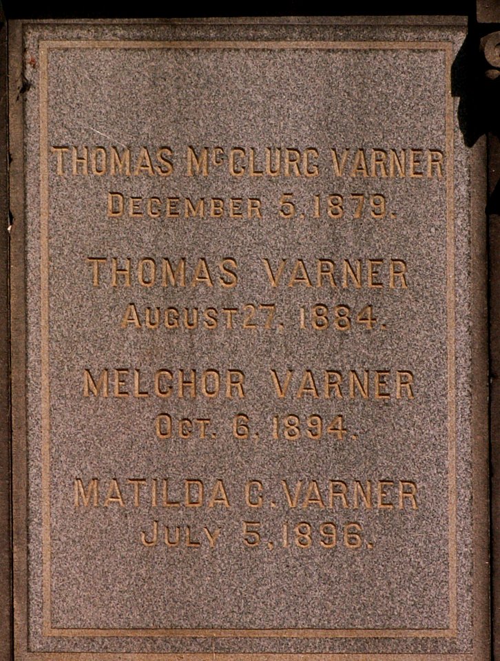 Inscription on Varner Monument, South Side Cemetery, Pittsburgh