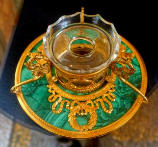 Inkwell by Giuseppe Valadier, malachite, crystal, gold, gilt bronze - Galleria Borghese - Rome, Italy - DSC04961