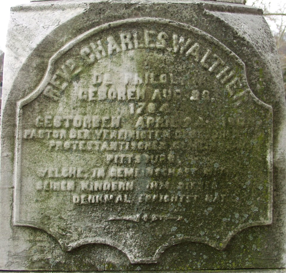 Inscription on the Revd Charles Walther monument, Smithfield East End Cemetery