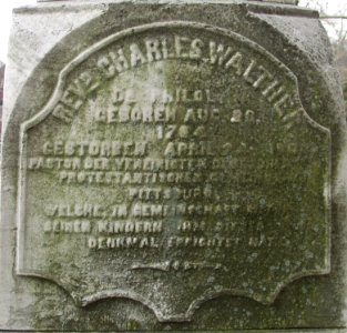 Inscription on the Revd Charles Walther monument, Smithfield East End Cemetery