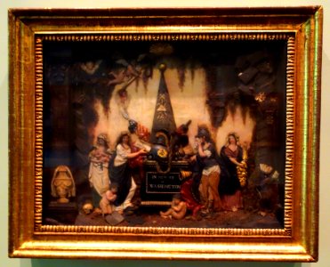 In Memory of Washington by Johann Christian Rauschner, 1799-1800, wax relief with paint, paper, gilt, moss, shell, glass, wood, gesso - Winterthur Museum - DSC01720