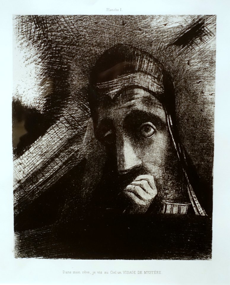 In My Dream, I Saw A Face of Mystery in the Sky, Plate 1 from Homage to Goya, by Odilon Redon, 1885, lithograph, only state - Montreal Museum of Fine Arts - Montreal, Canada - DSC08898