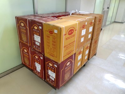 Incense import boxes inside TOC building in Gotanda photo