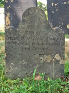 Infant Son of John and Nancy Scott Tombstone, Hiland Cemetery, 2015-08-17, 01