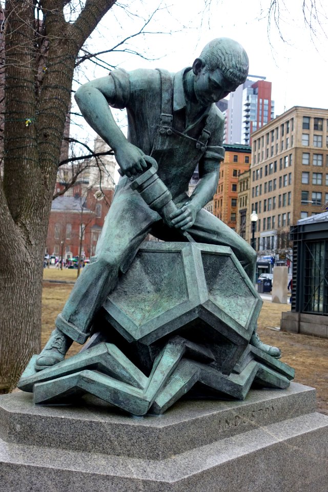 Industry by Arcangelo Cascieri and Adio DiBiccari, oblique, 1958, dedicated 1961 - Parkman Plaza, Boston Common - Boston, MA - DSC05188