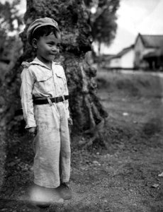 Indonesische kleuter. Mascotte van een Nederlandse legereenheid, die hem heeft ', Bestanddeelnr 10483