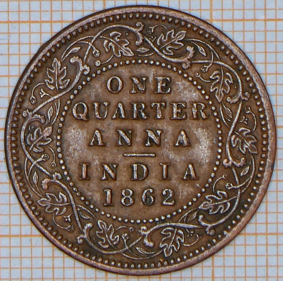 India - British, One Quarter Anna 1862 - reverse