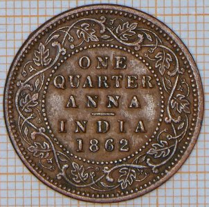 India - British, One Quarter Anna 1862 - reverse