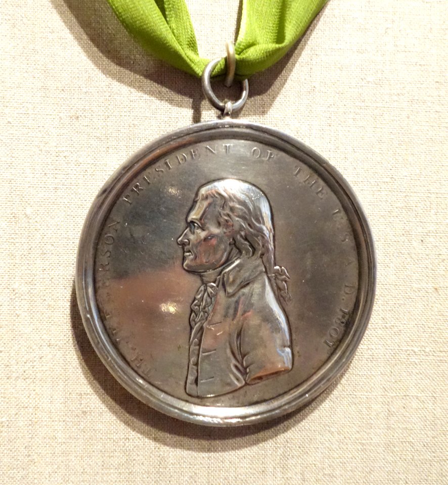 Indian peace medal with Thomas Jefferson, by John Reich, United States Mint, Philadelphia, c. 1801, silver, view 2 - De Young Museum - DSC00985