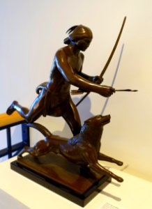 Indian Hunter and His Dog, by Paul Manship, 1926, bronze, view 2 - Cape Ann Museum - Gloucester, MA - DSC01443
