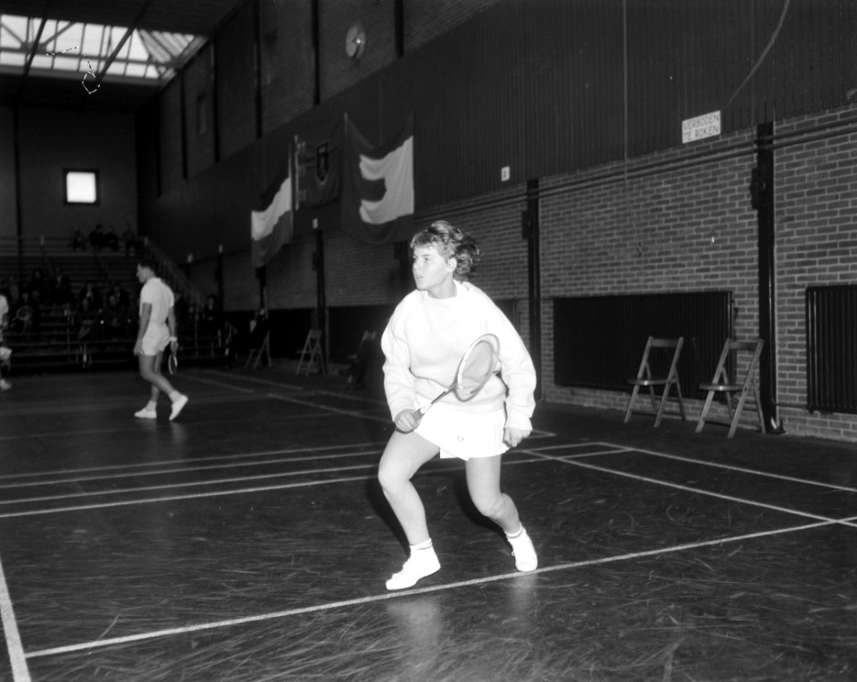 Internationale badmintonkampioenschappen te Haarlem, Agnes Geene in actie, Bestanddeelnr 917-4271