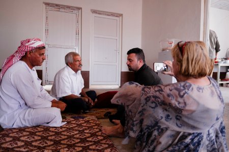 Interviewing Ezidi truck drivers waiting for work at a house near Hardan village in Sinjar region 20