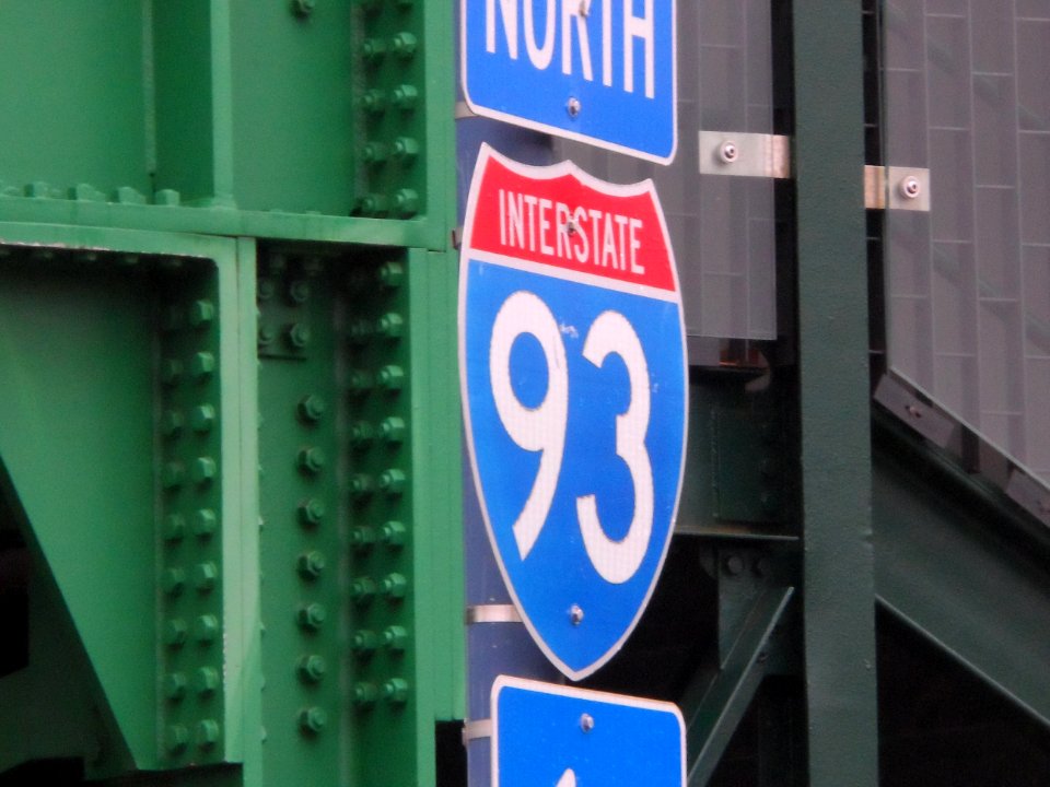 Interstate 93 shield on Science Park station, May 2013