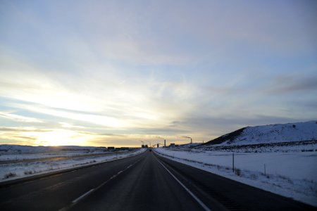 Interstate 90 in Wyoming between Rozet and Wyodak with Wyodak visible in the background