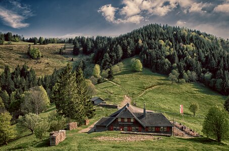 Mountains hut trees photo