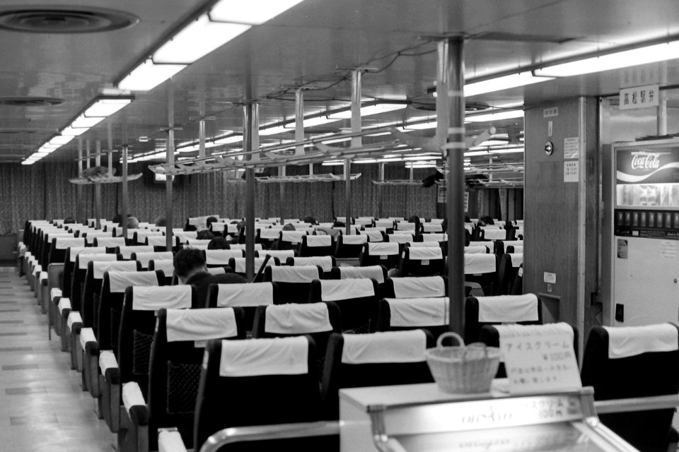 Inside Uko Ferry Awa-maru green ticket cabin 19880316