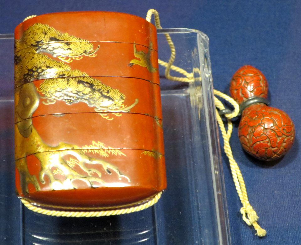 Inro with netsuke, red lacquer, Dayton Art Institute