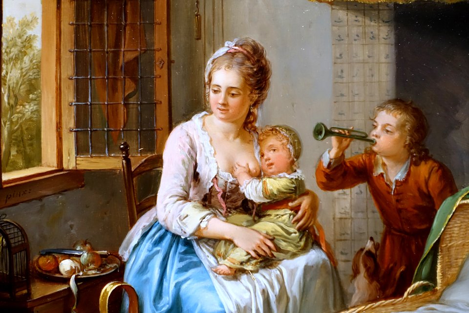 Interior scene (detail), Willem Joseph Lacquy, 1700s, oil on wood - Villa Vauban - Luxembourg City - DSC06617