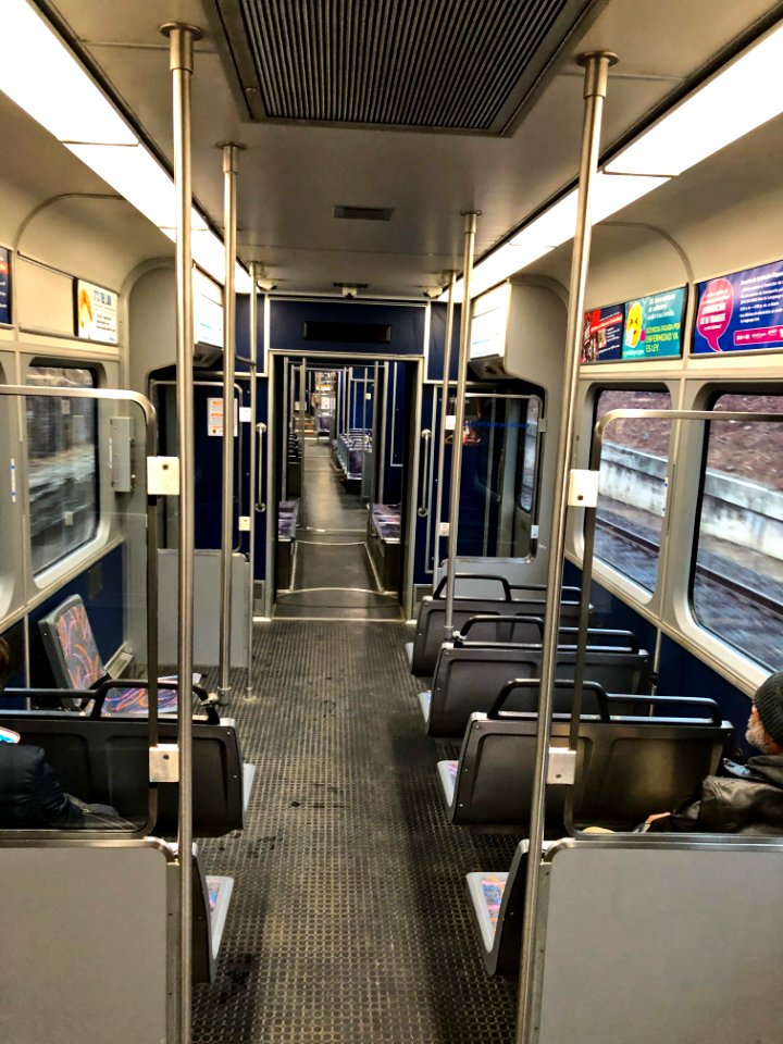 Interior of a Newark Light Rail trolley