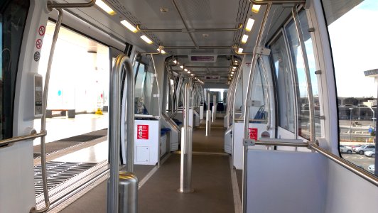 Interior of cable car used on BART Oakland Airport line