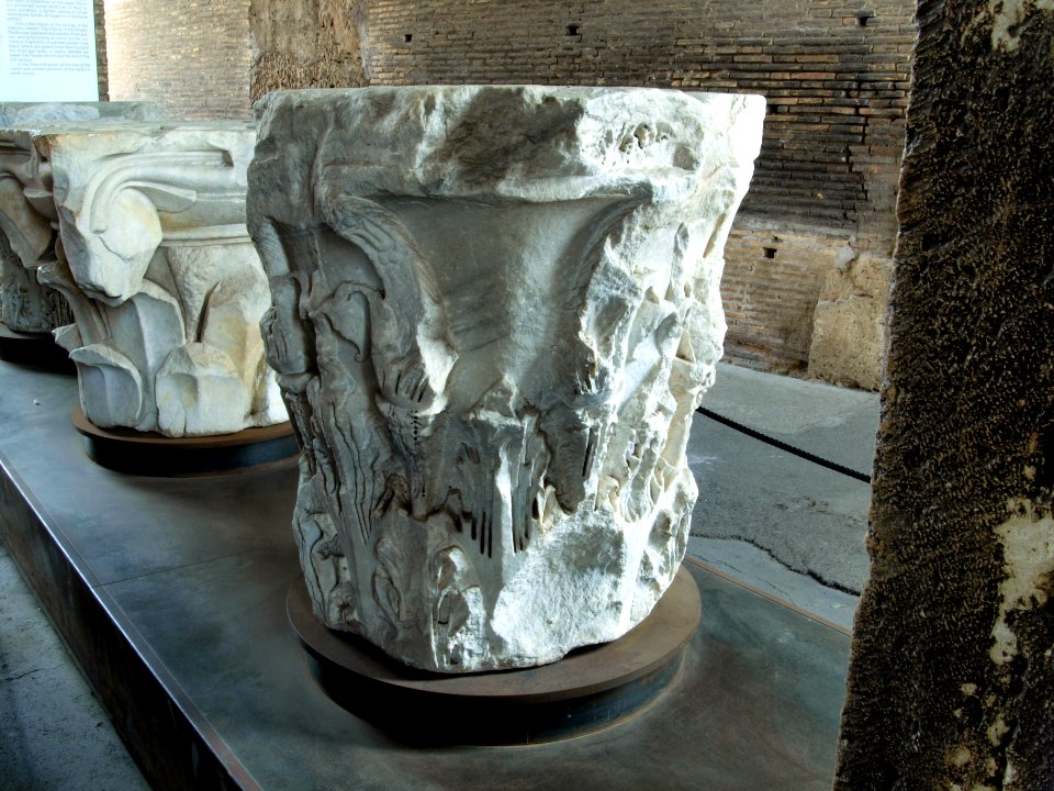 Interior of the Colosseum, Corinthian capital with acanthus mollis in Proconnesian marble