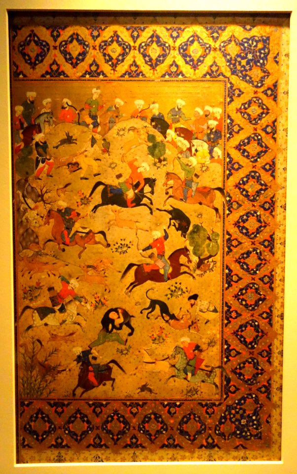 Hunting Scene, unknown artist, Shiraz, Iran, mid 16th century, gold and opaque watercolor on paper - Cincinnati Art Museum - DSC03255