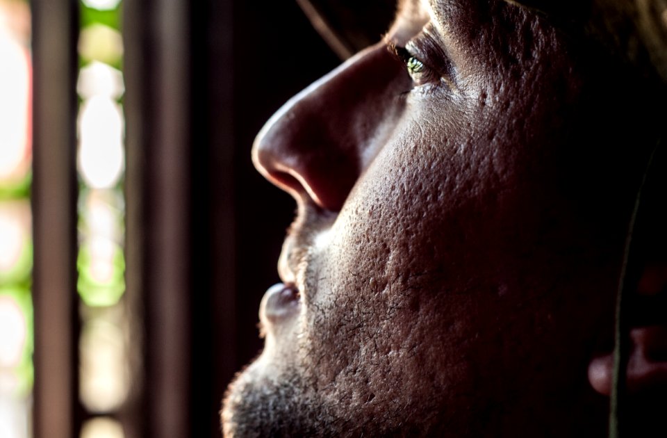 Human face, meditating