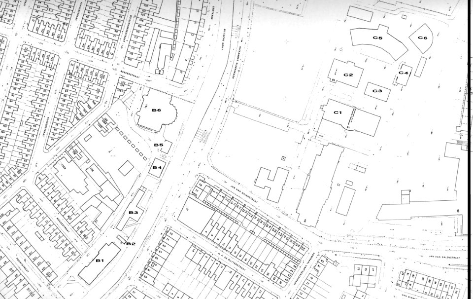HUA-65801-Plattegrond van de terreinen gelegen tussen de Poortstraat en de Bekkerstraat en aan de Alexander Numankade van de diergeneeskundige faculteit van de 