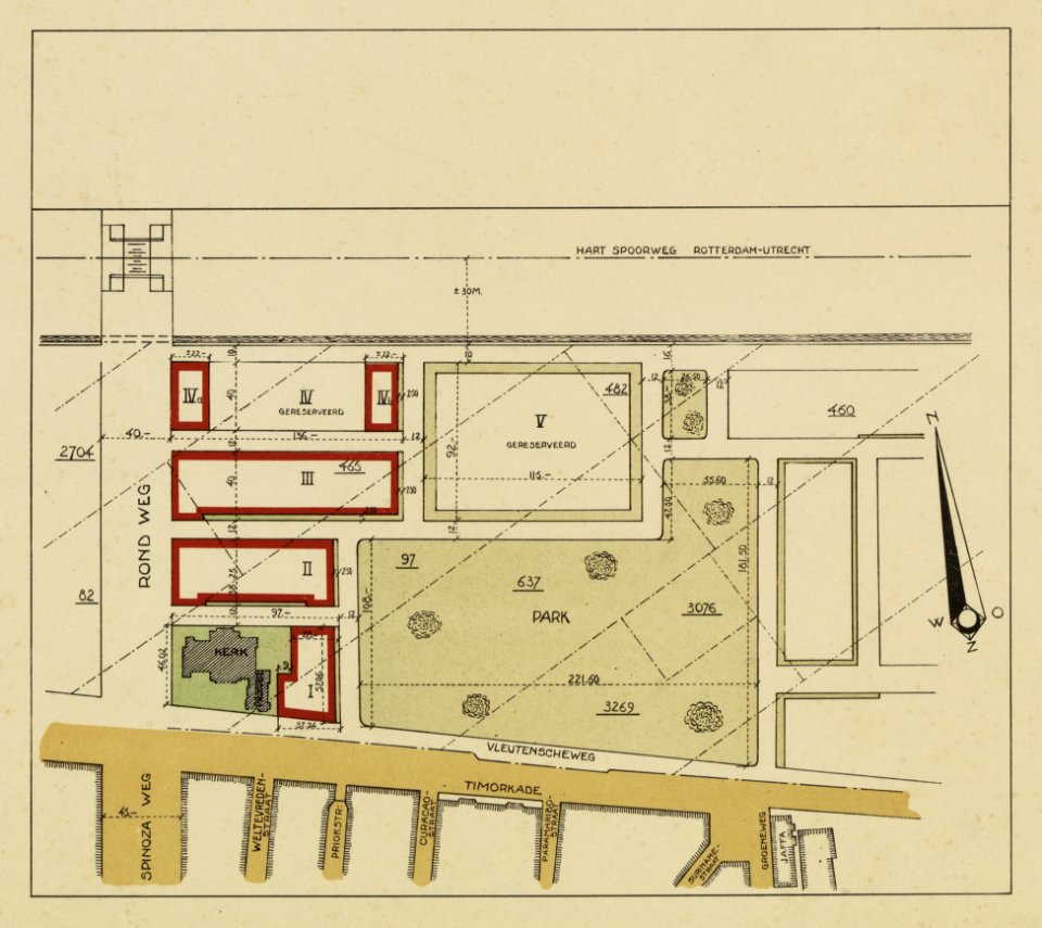 HUA-214122-Plattegrond van het westelijke gedeelte van de nieuwbouwwijk Majella gelegen tussen de spoorweg Utrecht Rotterdam Vleutenseweg Thomas à Kempisweg te U