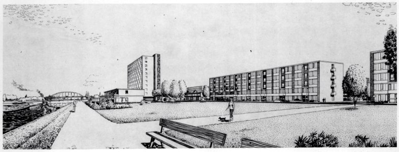 HUA-831358-Afbeelding van een perspectieftekening van enkele flatgebouwen aan de Rooseveltlaan te Utrecht