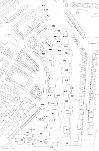 HUA-52848-Plattegrond van het terrein gelegen tussen de Biltstraat en de Poortstraat van de diergeneeskundige faculteit van de Rijksuniversiteit Biltstraat 172 