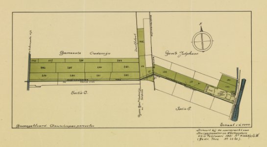 HUA-214146-Kaart van een aantal door de gemeente Utrecht aan te kopen percelen land in de gemeenten Oudenrijn en Jutphaas gelegen tussen de Galecopsedijk en de J photo