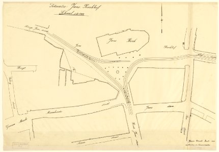 HUA-216050-Plattegrond van het terrein tussen de Lange Jansstraat Janskerkhof Drift Jansdam Annastraat Telingstraat te Utrecht met weergave van straten en tramli