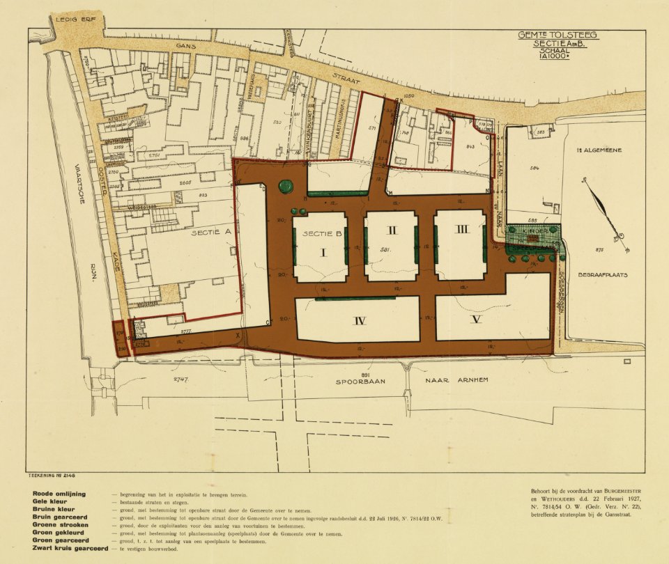 HUA-214147-Plattegrond van het terrein tussen de Gansstraat Laan van Soestbergen Spoorweg Utrecht Arnhem Oosterkade te Utrecht met weergave van het bestaande str