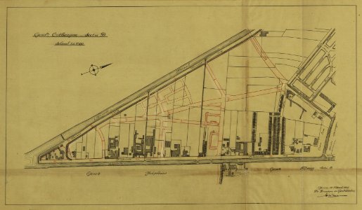 HUA-216080-Kaart van het terrein tussen het Merwedekanaal Croeselaan Vondellaan Vaartsche Rijn te Utrecht met weergave van wegen watergangen en bebouwing met wee