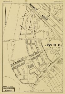 HUA-214121-Plattegrond van een gedeelte van de nieuwbouwwijk Oog in Al met weergave van het geprojecteerde stratenplan met straatnamen en gedeeltelijke bebouwing