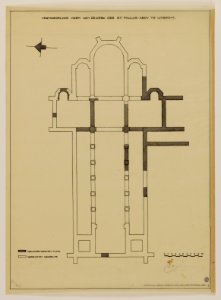 HUA-216492-Plattegrond van de kerk van de St Paulusabdij te Utrecht samengesteld op basis van gevonden funderingsresten en een reconstructie