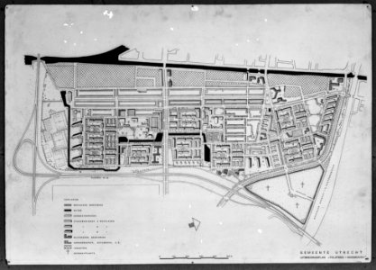 HUA-821125-Kaart van het uitbreidingsplan Tolsteeg Hoograven te Utrecht met aanduiding van de verschillende bebouwingstypen photo